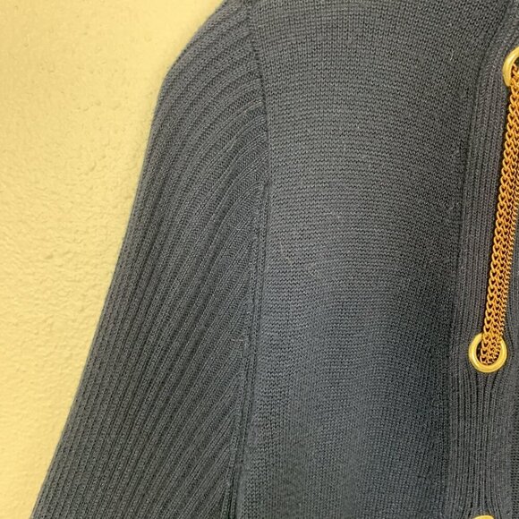 Cache Womens M Cardigan Sweater Navy Blue Gold Chain Nautical Quiet Luxury Knit - Picture 8 of 16